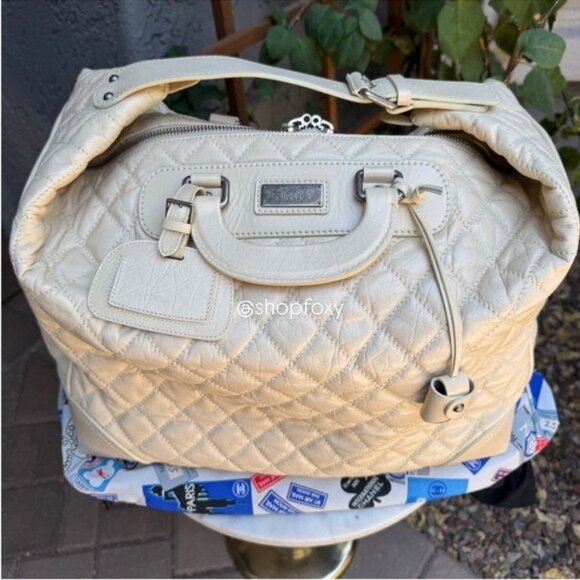 SOLD Chanel Rare Bone Beige Off White Quilted Leather Travel Carry-On Tote Bag - Picture 1 of 16